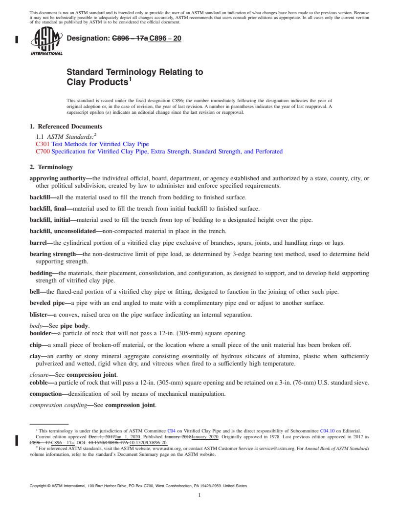 REDLINE ASTM C896-20 - Standard Terminology Relating to Clay Products