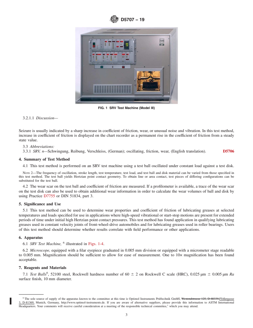 REDLINE ASTM D5707-19 - Standard Test Method for  Measuring Friction and Wear Properties of Lubricating Grease   Using a High-Frequency, Linear-Oscillation (SRV) Test Machine