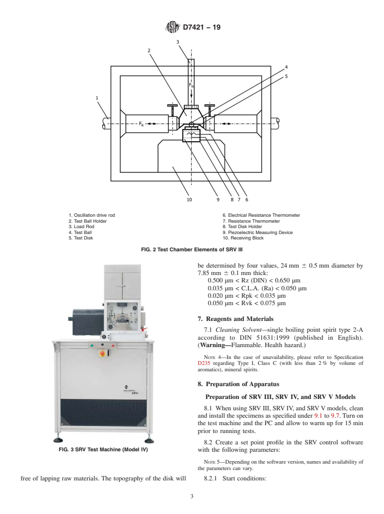 ASTM D7421-19 - Standard Test Method for  Determining Extreme Pressure Properties of Lubricating Oils  Using High-Frequency, Linear-Oscillation (SRV) Test Machine