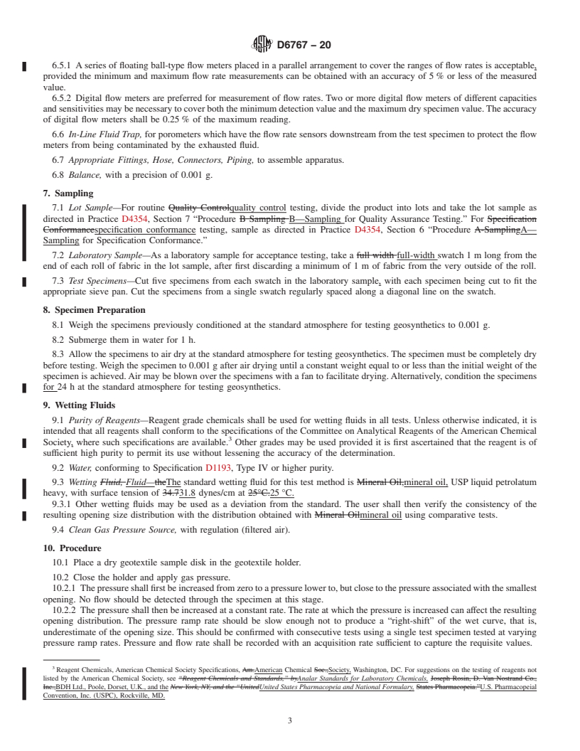 REDLINE ASTM D6767-20 - Standard Test Method for Pore Size Characteristics of Geotextiles by Capillary Flow  Test