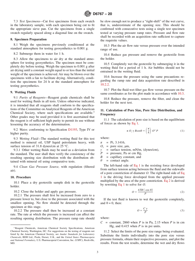 ASTM D6767-20 - Standard Test Method for Pore Size Characteristics of Geotextiles by Capillary Flow  Test