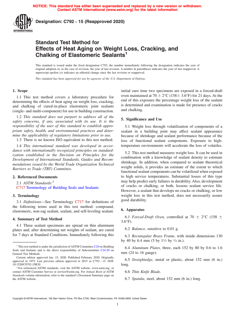 ASTM C792-15(2020) - Standard Test Method for Effects of Heat Aging on ...