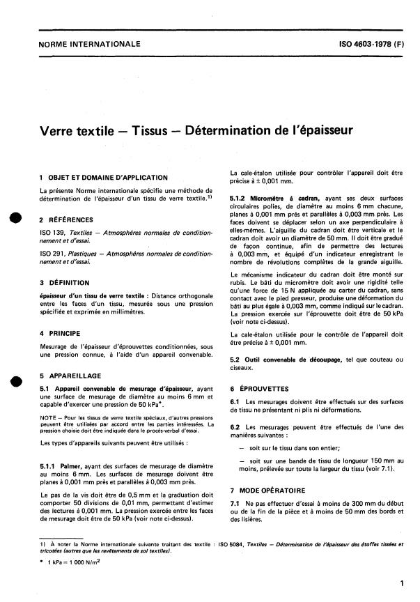 ISO 4603:1978 - Textile glass -- Woven fabrics -- Determination of thickness
