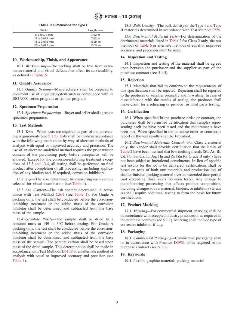 ASTM F2168-13(2019) - Standard Specification for  Packing Material, Graphitic, Corrugated Ribbon or Textured  Tape, and Die-Formed Ring