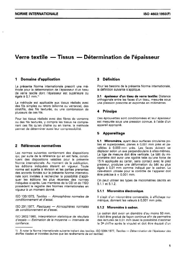 ISO 4603:1993 - Verre textile -- Tissus -- Détermination de l'épaisseur