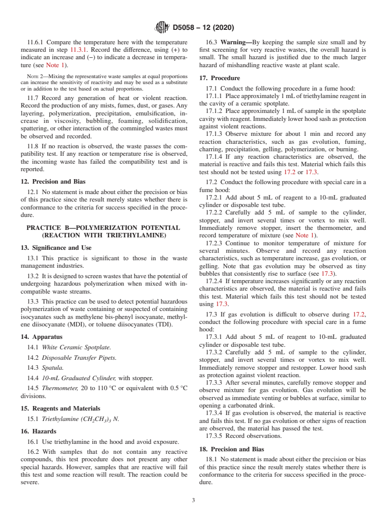 ASTM D5058-12(2020) - Standard Practices for  Compatibility of Screening Analysis of Waste