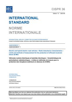 CISPR 36:2020/AMD1:2023 - Amendment 1 - Electric and hybrid electric road vehicles - Radio disturbance characteristics - Limits and methods of measurement for the protection of off-board receivers below 30 MHz
Released:5/17/2023 - Page 3 preview