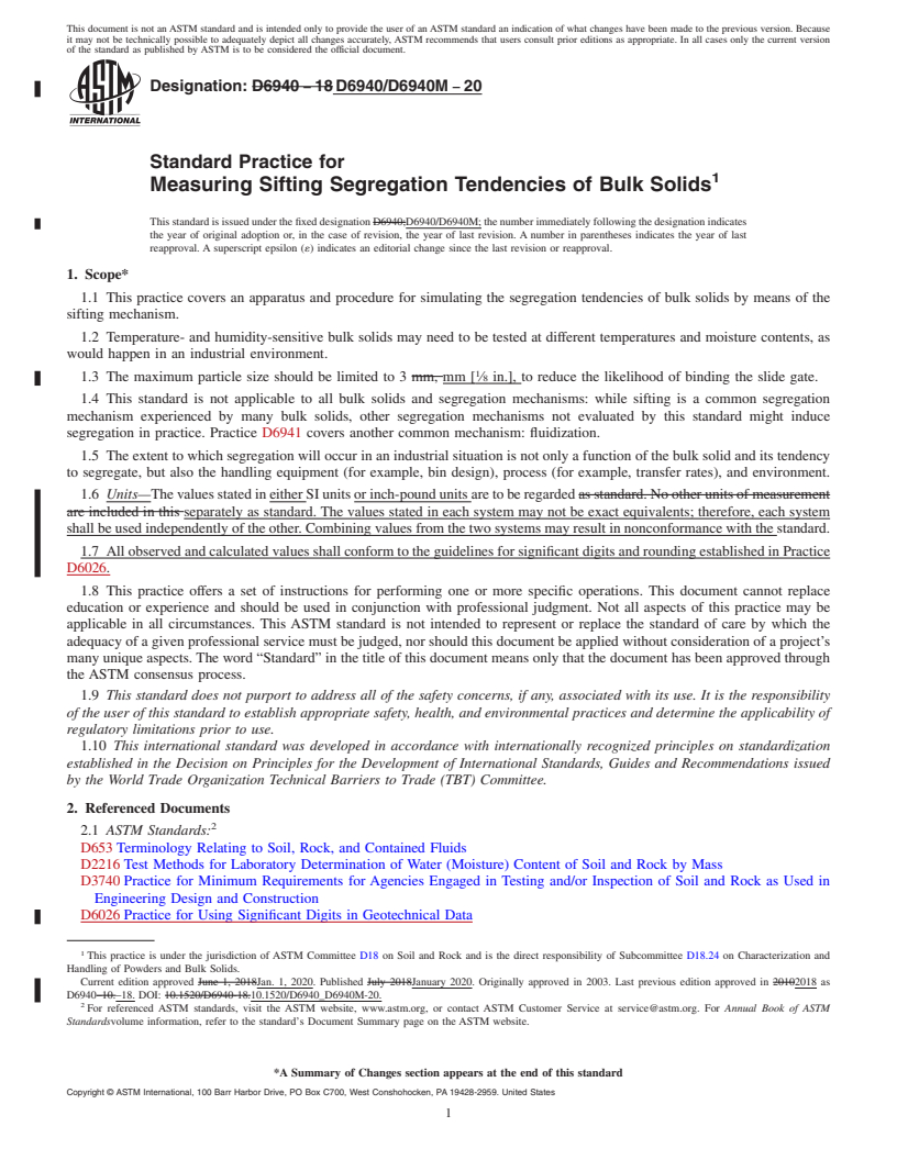 REDLINE ASTM D6940/D6940M-20 - Standard Practice for Measuring Sifting Segregation Tendencies of Bulk Solids