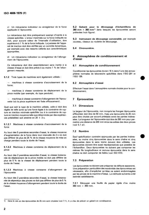 ISO 4606:1979 ISO 4606:1979 - Verre textile -- Tissus -- Détermination de la force de rupture en traction et de l'allongement de rupture par la méthode de la bande - Page 4 preview