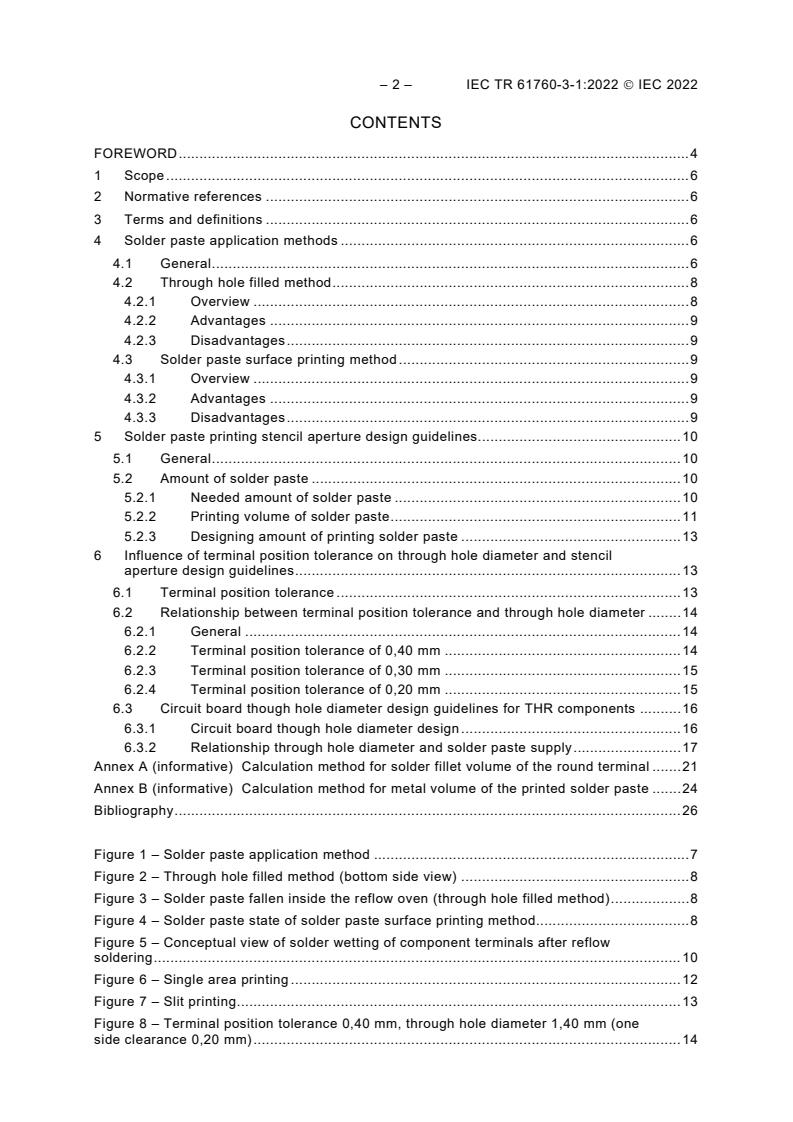 IEC TR 61760-3-1:2022 IEC TR 61760-3-1:2022 - Surface mounting technology - Part 3-1: Standard method for the specification of components for through hole reflow (THR) soldering – Guidelines for through hole diameter design with solder paste surface printing method - Page 4 preview