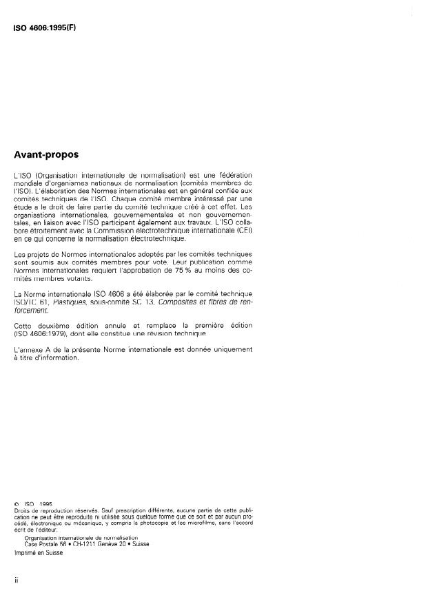 ISO 4606:1995 ISO 4606:1995 - Verre textile -- Tissus -- Détermination de la force de rupture en traction et de l'allongement a la rupture par la méthode de la bande - Page 2 preview