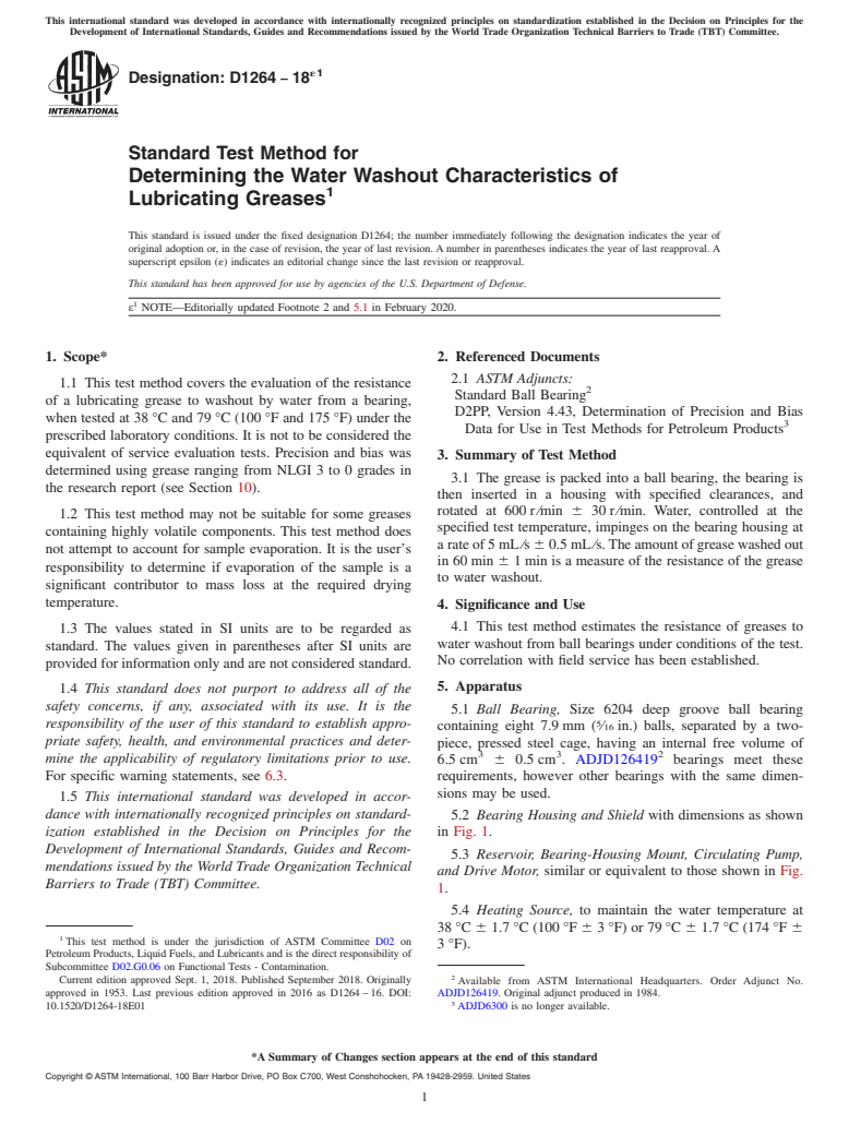 ASTM D1264-18e1 - Standard Test Method for Determining the Water Washout Characteristics of Lubricating   Greases