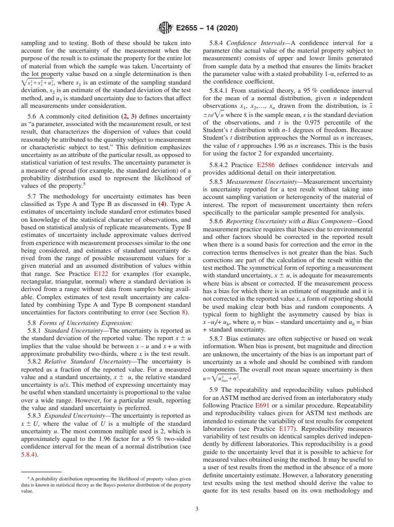 ASTM E2655-14(2020) - Standard Guide for  Reporting Uncertainty of Test Results and Use of the Term Measurement  Uncertainty in ASTM Test Methods