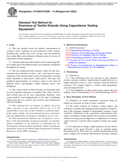 ASTM D1425/D1425M-14(2020) ASTM D1425/D1425M-14(2020) - Standard Test Method for Evenness of Textile Strands Using Capacitance Testing Equipment - Page 1 preview