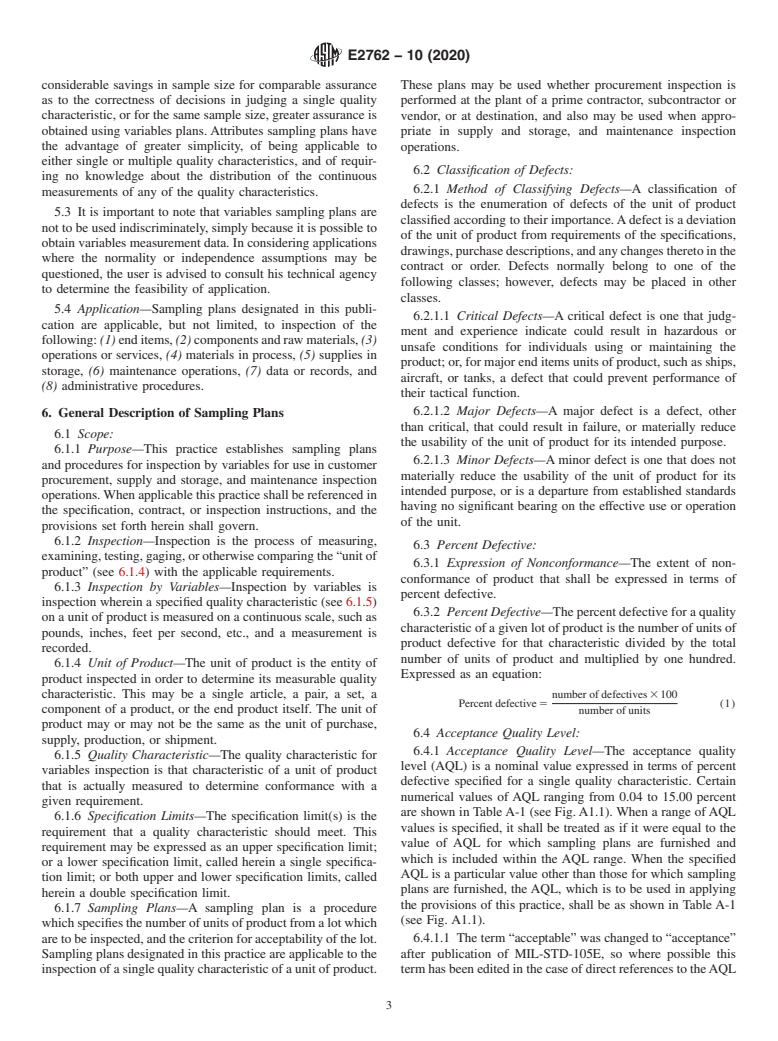 ASTM E2762-10(2020) - Standard Practice for  Sampling a Stream of Product by Variables Indexed by AQL