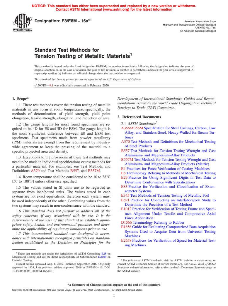 ASTM E8/E8M-16ae1 - Standard Test Methods for  Tension Testing of Metallic Materials