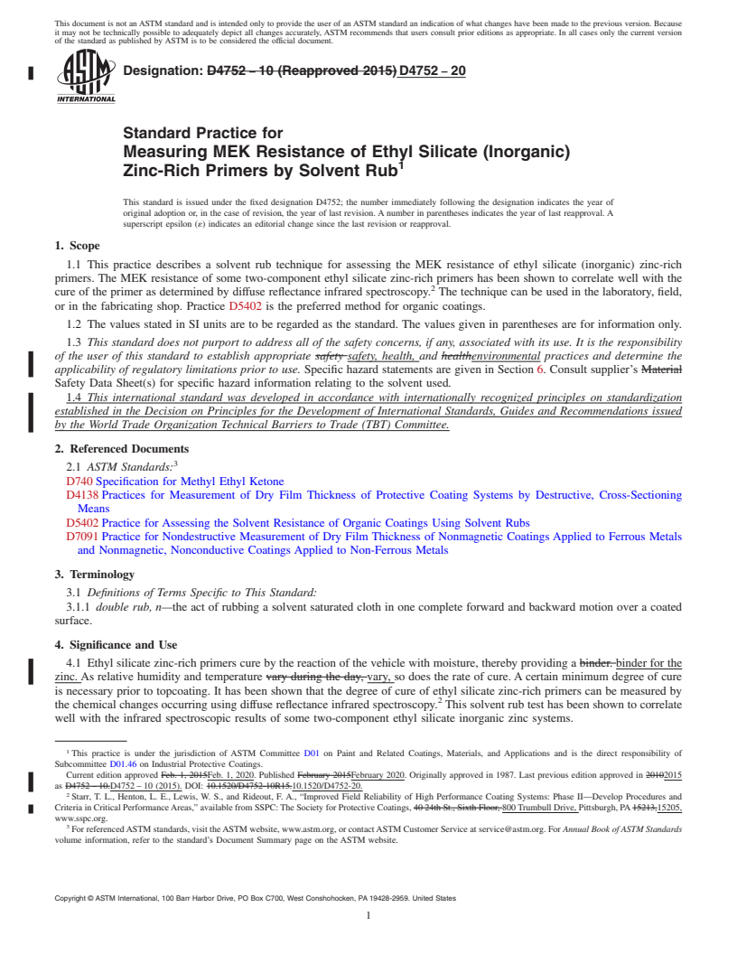 REDLINE ASTM D4752-20 - Standard Practice for Measuring MEK Resistance of Ethyl Silicate (Inorganic) Zinc-Rich   Primers by Solvent Rub