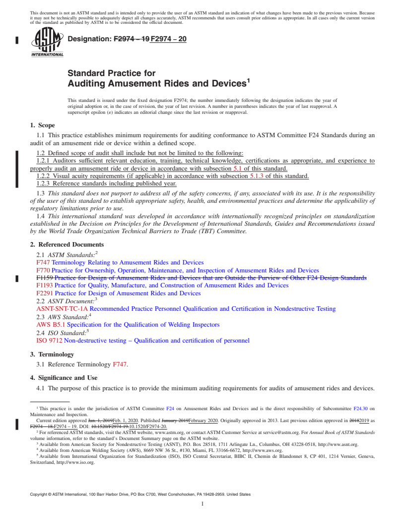 REDLINE ASTM F2974-20 - Standard Practice for Auditing Amusement Rides and Devices