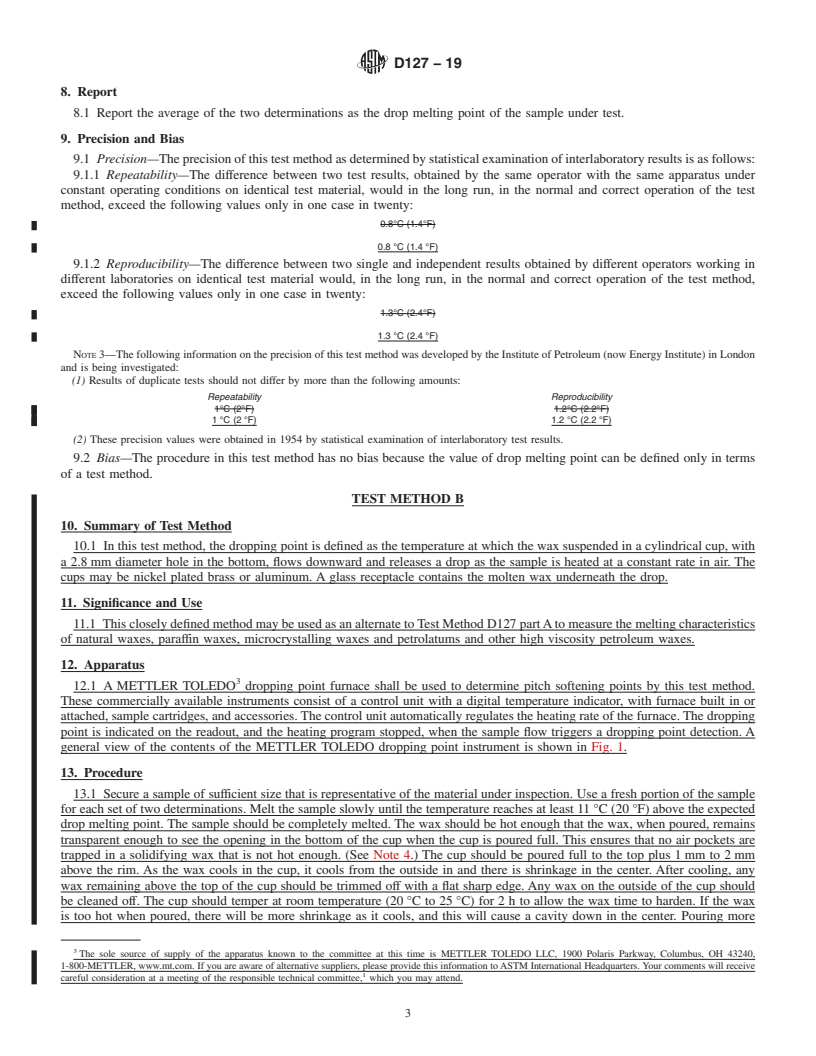 REDLINE ASTM D127-19 - Standard Test Method for  Drop Melting Point of Petroleum Wax, Including Petrolatum