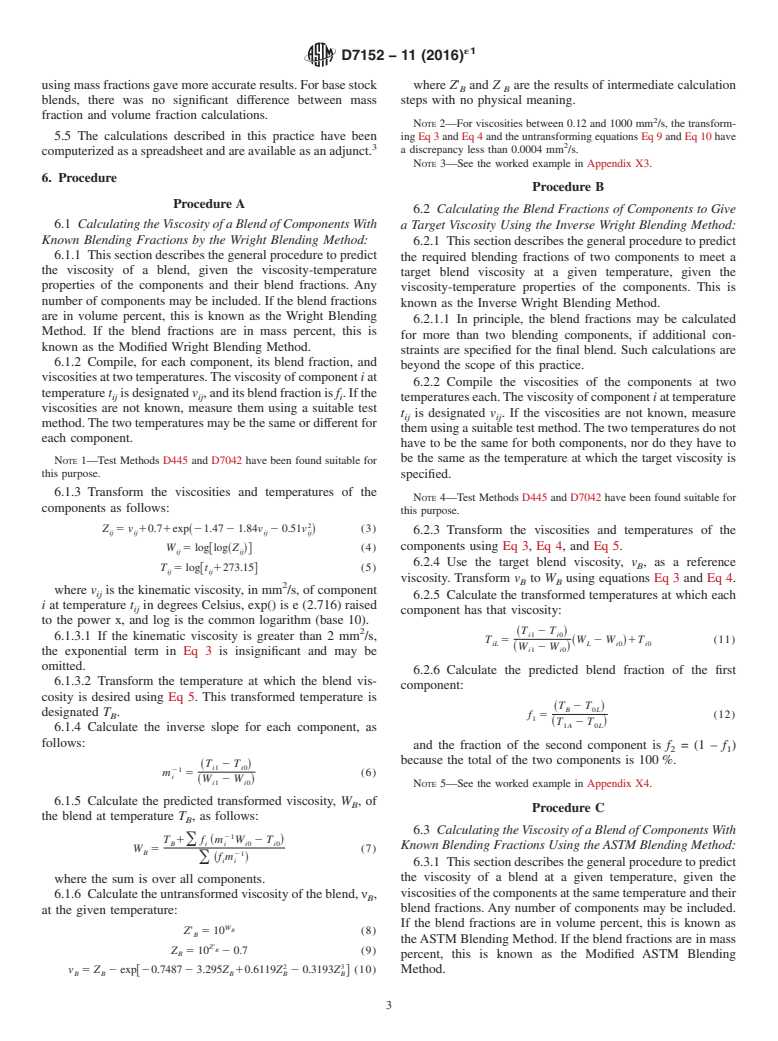 ASTM D7152-11(2016)e1 - Standard Practice for  Calculating Viscosity of a Blend of Petroleum Products