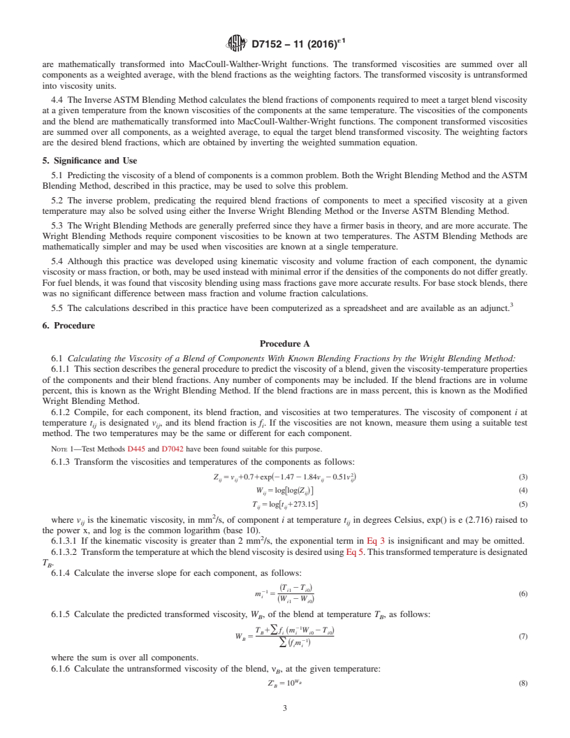 REDLINE ASTM D7152-11(2016)e1 - Standard Practice for  Calculating Viscosity of a Blend of Petroleum Products