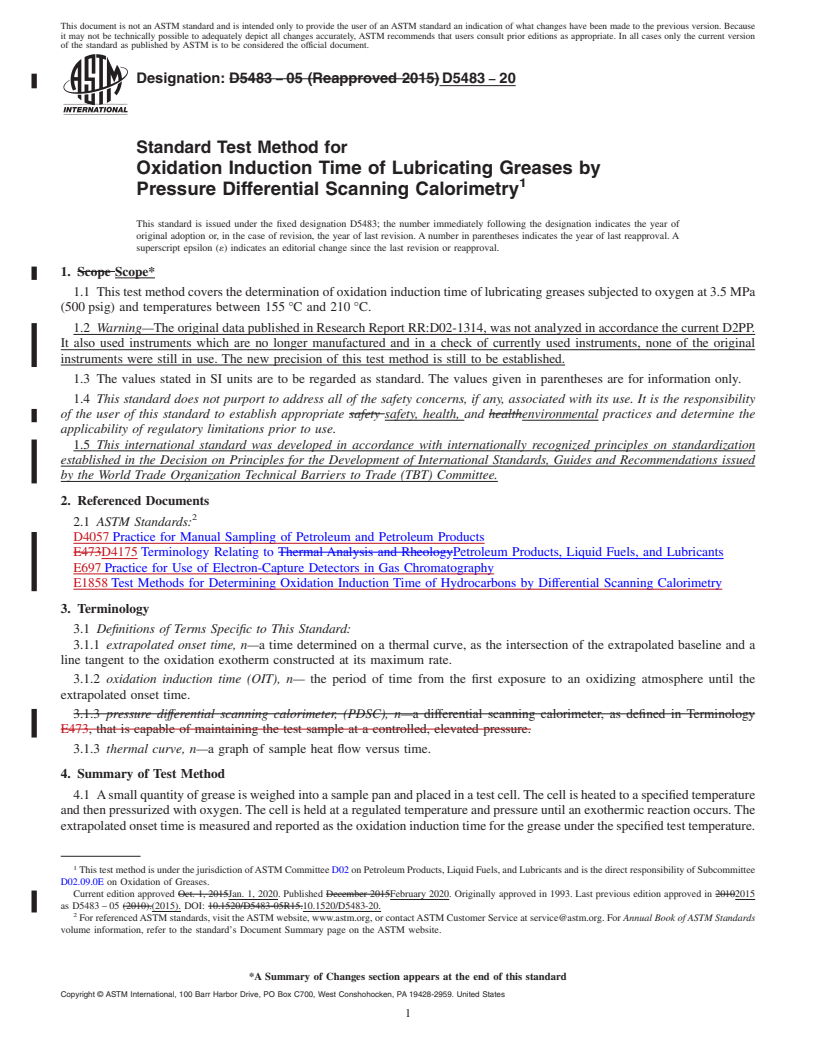 REDLINE ASTM D5483-20 - Standard Test Method for  Oxidation Induction Time of Lubricating Greases by Pressure   Differential Scanning Calorimetry