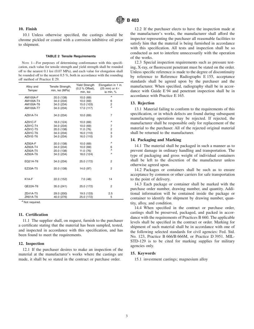 ASTM B403-02 - Standard Specification for Magnesium-Alloy Investment Castings