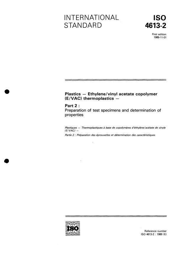 ISO 4613-2:1989 - Plastics -- Ethylene/vinyl acetate copolymer (E/VAC) thermoplastics