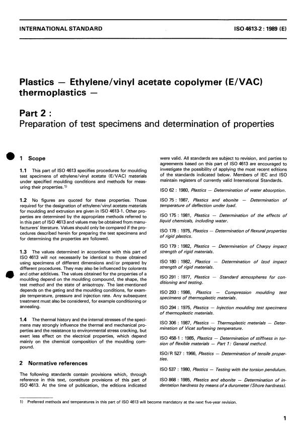ISO 4613-2:1989 - Plastics -- Ethylene/vinyl acetate copolymer (E/VAC) thermoplastics