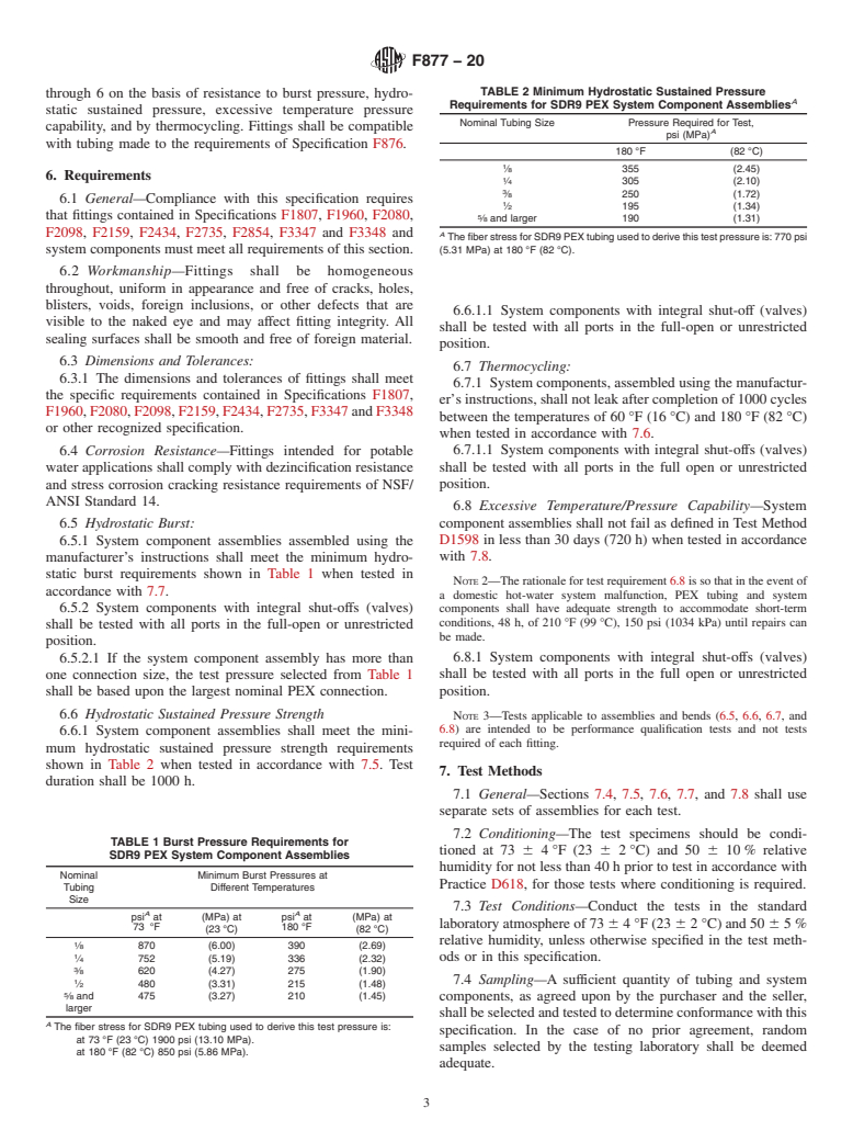 ASTM F877-20 - Standard Specification for  Crosslinked Polyethylene (PEX) Hot- and Cold-Water Distribution   Systems