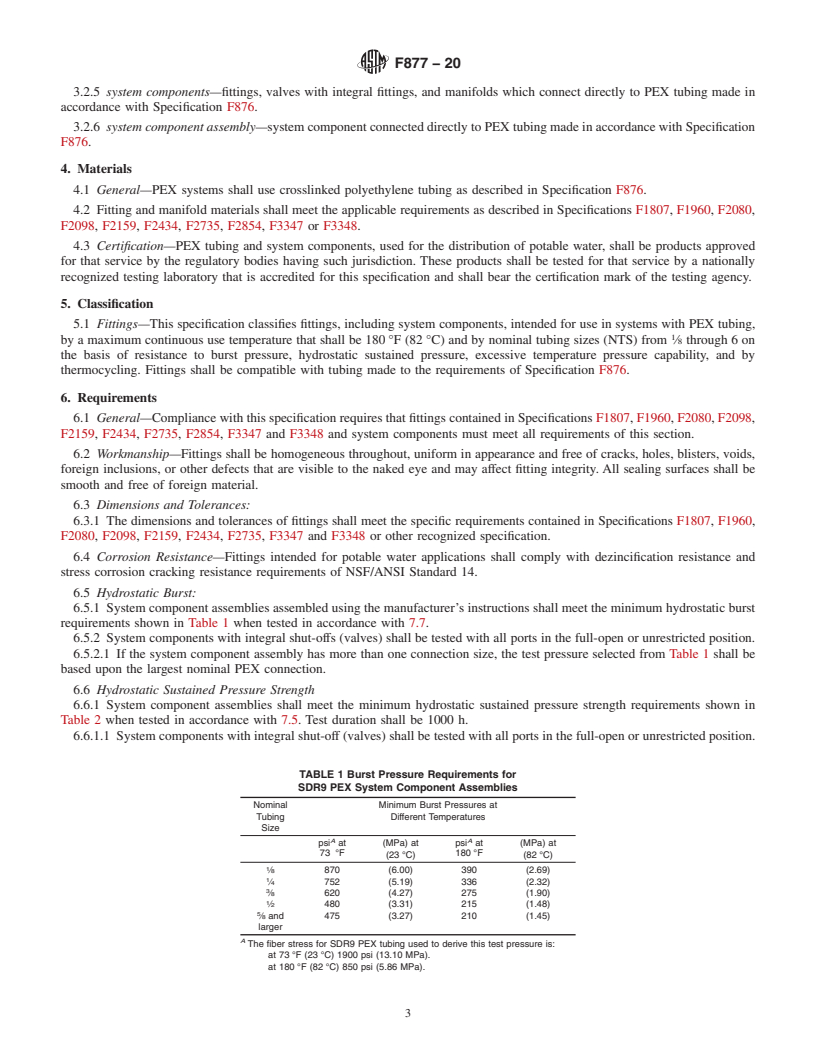 REDLINE ASTM F877-20 - Standard Specification for  Crosslinked Polyethylene (PEX) Hot- and Cold-Water Distribution   Systems