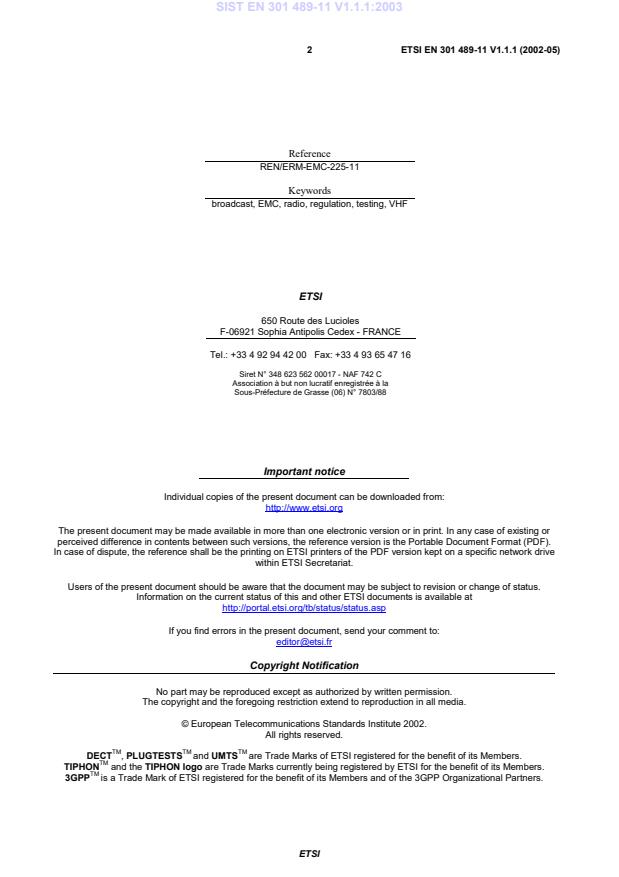 SIST EN 301 489-11 V1.1.1:2003 SIST EN 301 489-11 V1.1.1:2003 - Page 4 preview