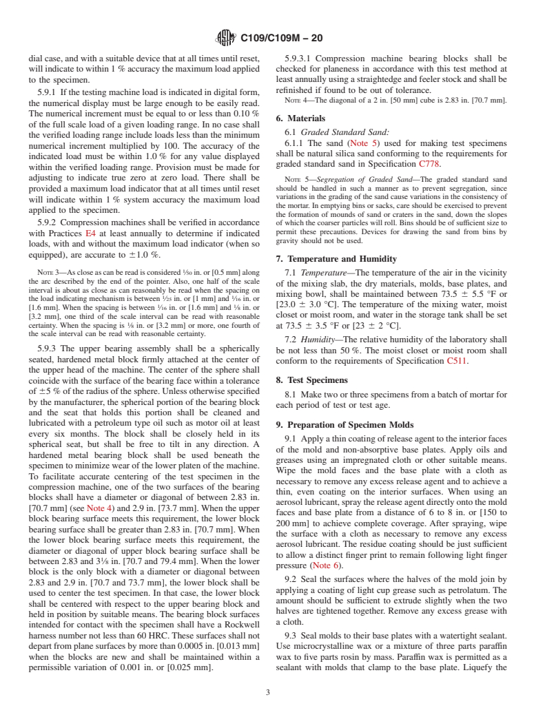 ASTM C109/C109M-20 - Standard Test Method for  Compressive Strength of Hydraulic Cement Mortars (Using 2-in.  or [50-mm] Cube Specimens)