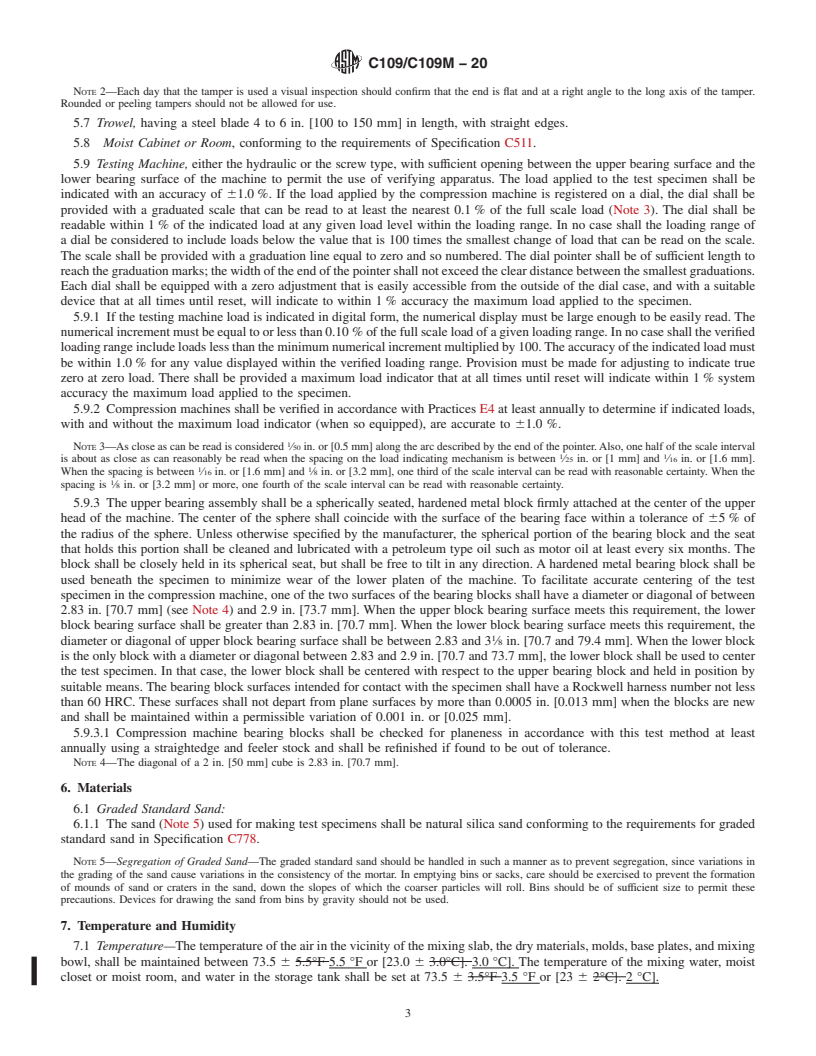 REDLINE ASTM C109/C109M-20 - Standard Test Method for  Compressive Strength of Hydraulic Cement Mortars (Using 2-in.  or [50-mm] Cube Specimens)