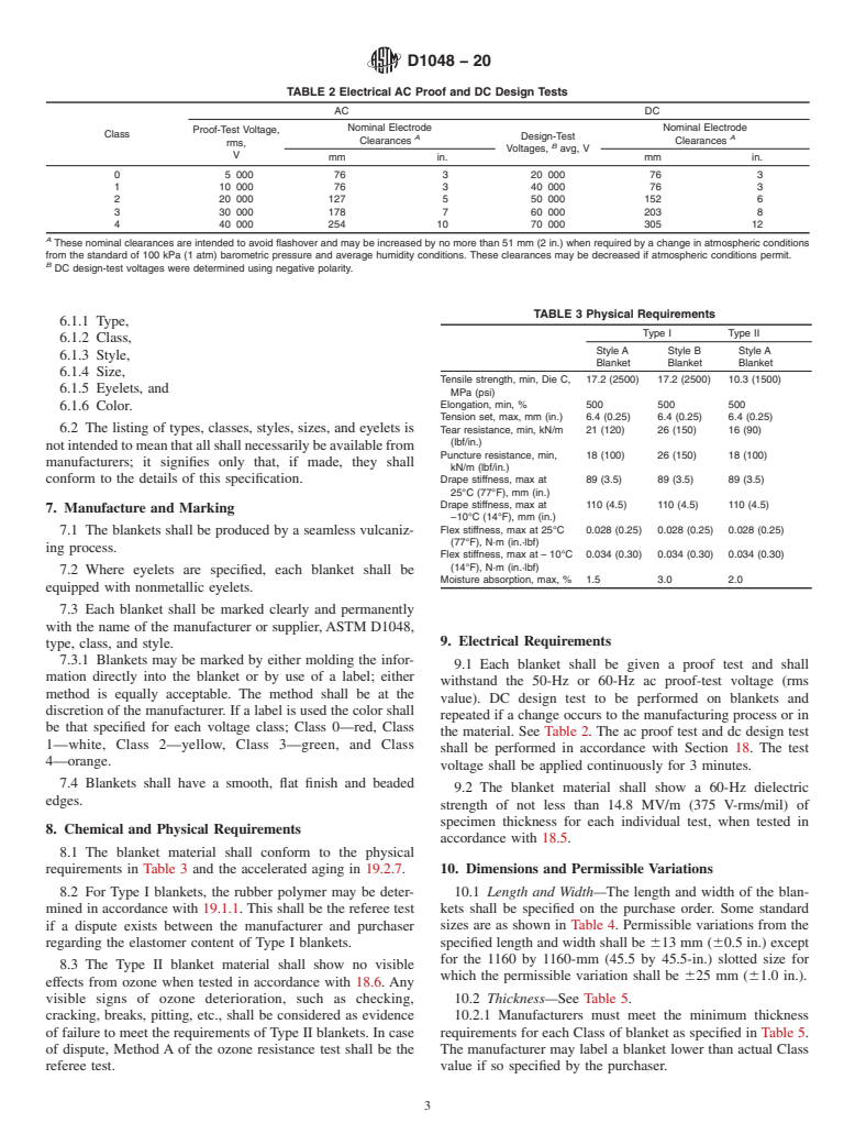 ASTM D1048-20 - Standard Specification for  Rubber Insulating Blankets