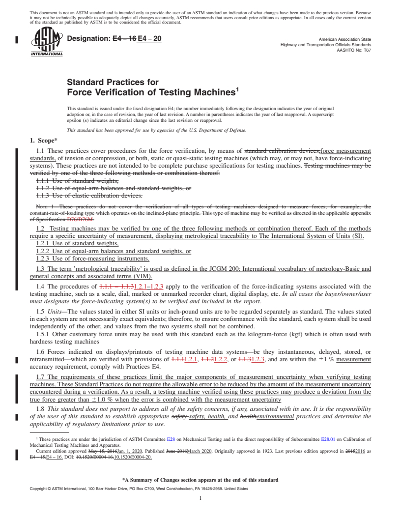 REDLINE ASTM E4-20 - Standard Practices for  Force Verification of Testing Machines