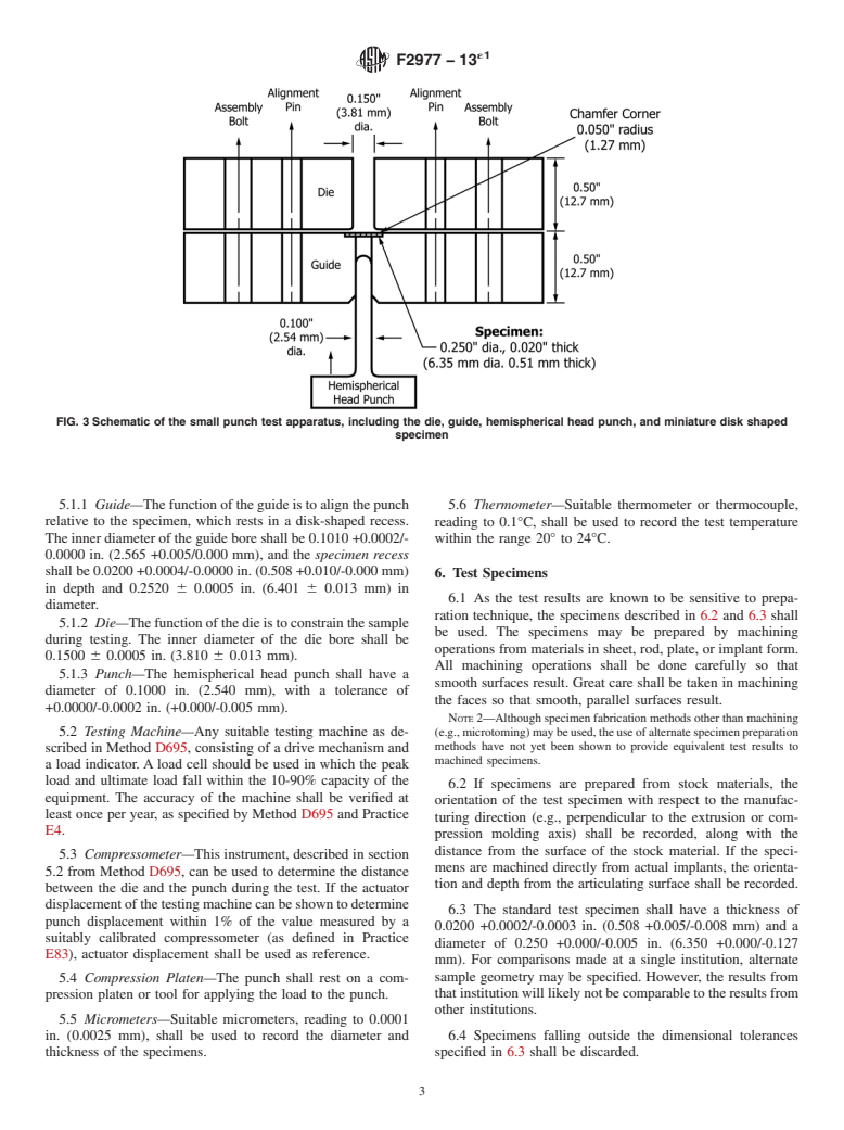 ASTM F2977-13e1 - Standard Test Method for Small Punch Testing of Polymeric Biomaterials Used in Surgical  Implants