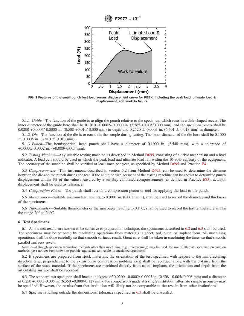 REDLINE ASTM F2977-13e1 - Standard Test Method for Small Punch Testing of Polymeric Biomaterials Used in Surgical  Implants