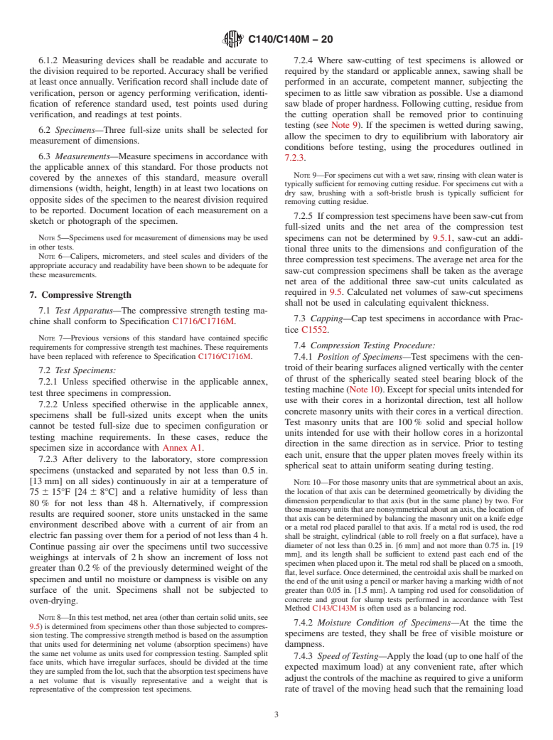 ASTM C140/C140M-20 - Standard Test Methods for  Sampling and Testing Concrete Masonry Units and Related Units