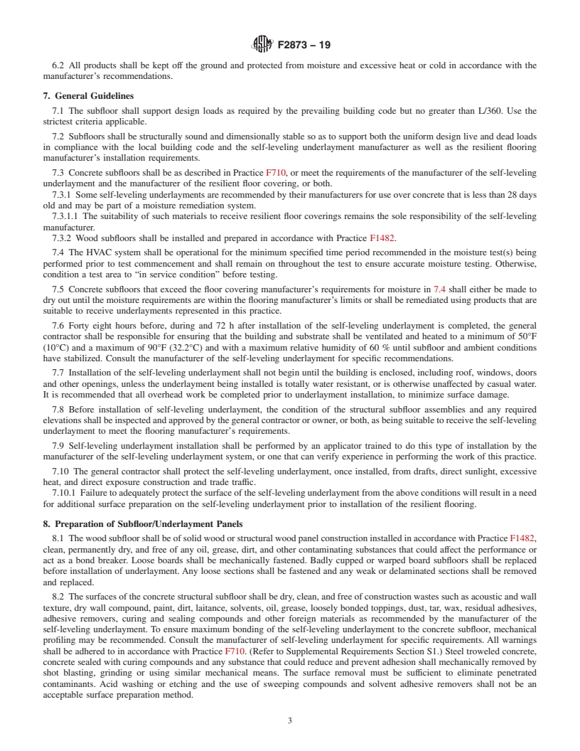 REDLINE ASTM F2873-19 - Standard Practice for the Installation of Self-Leveling Underlayment and the Preparation  of Surface to Receive Resilient Flooring