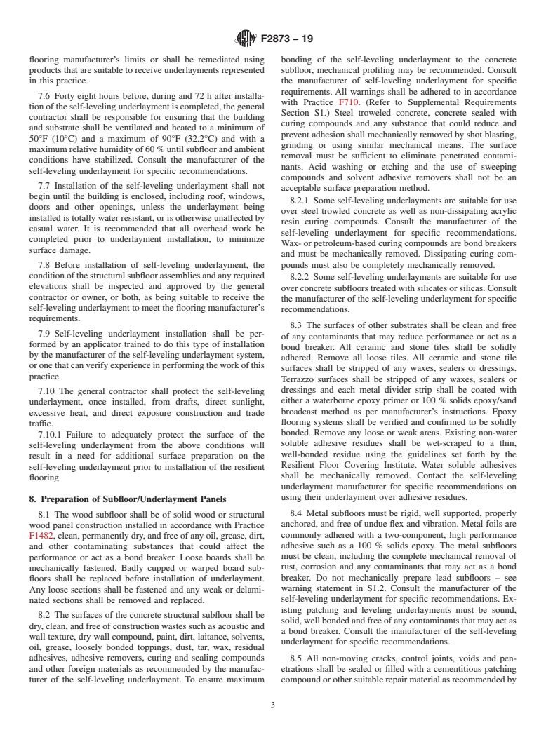 ASTM F2873-19 - Standard Practice for the Installation of Self-Leveling Underlayment and the Preparation  of Surface to Receive Resilient Flooring