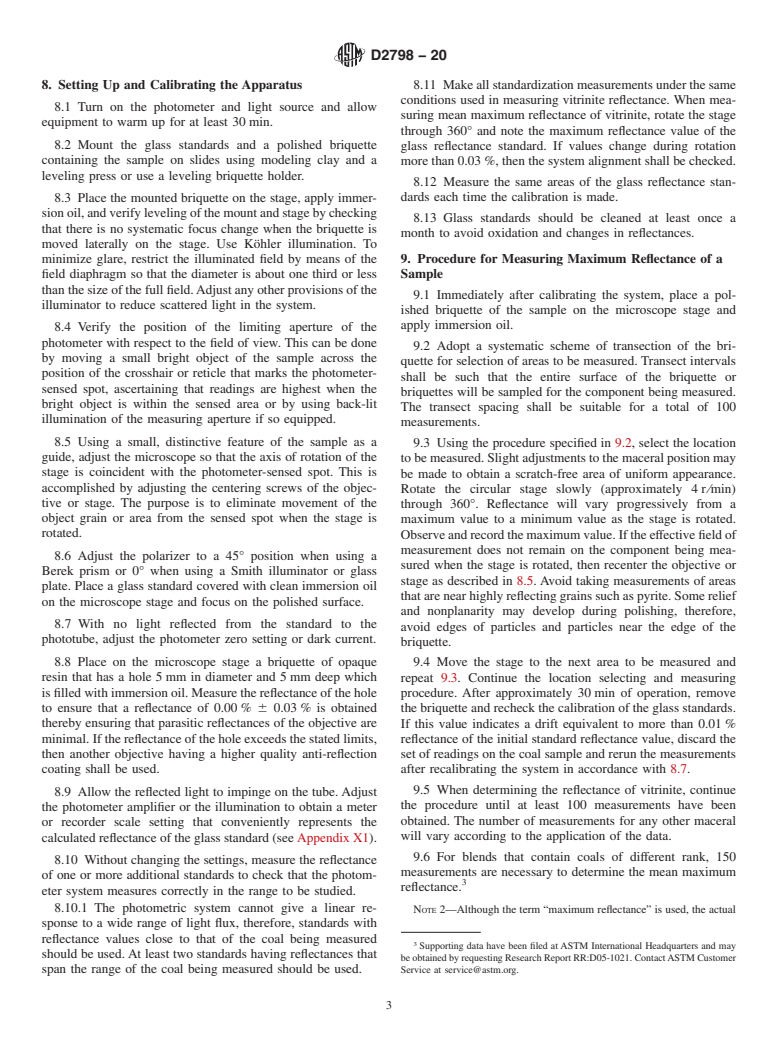 ASTM D2798-20 - Standard Test Method for  Microscopical Determination of the Vitrinite Reflectance of Coal