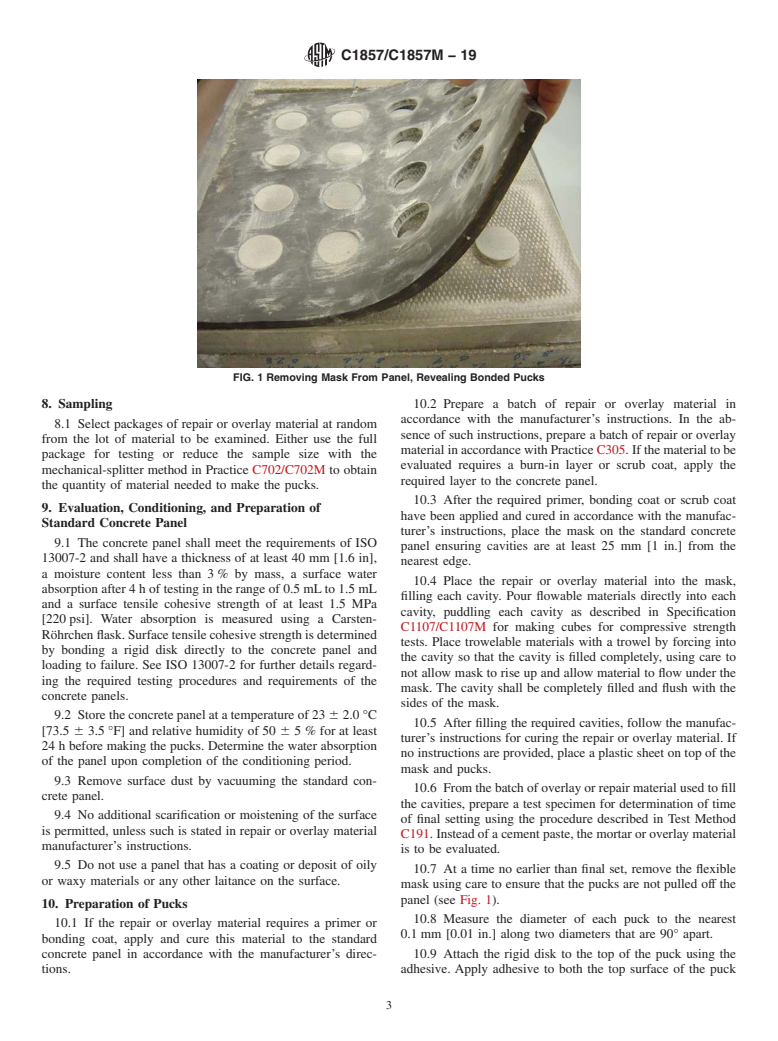 ASTM C1857/C1857M-19 - Standard Test Method for Evaluating the Adhesion (Pull-Off) Strength of Concrete Repair  and Overlay Mortar