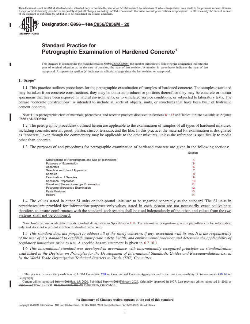REDLINE ASTM C856/C856M-20 - Standard Practice for  Petrographic Examination of Hardened Concrete