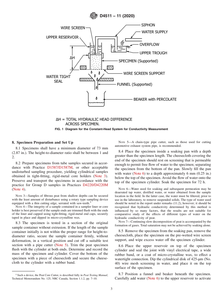 ASTM D4511-11(2020) - Standard Test Method for Hydraulic Conductivity of Essentially Saturated Peat