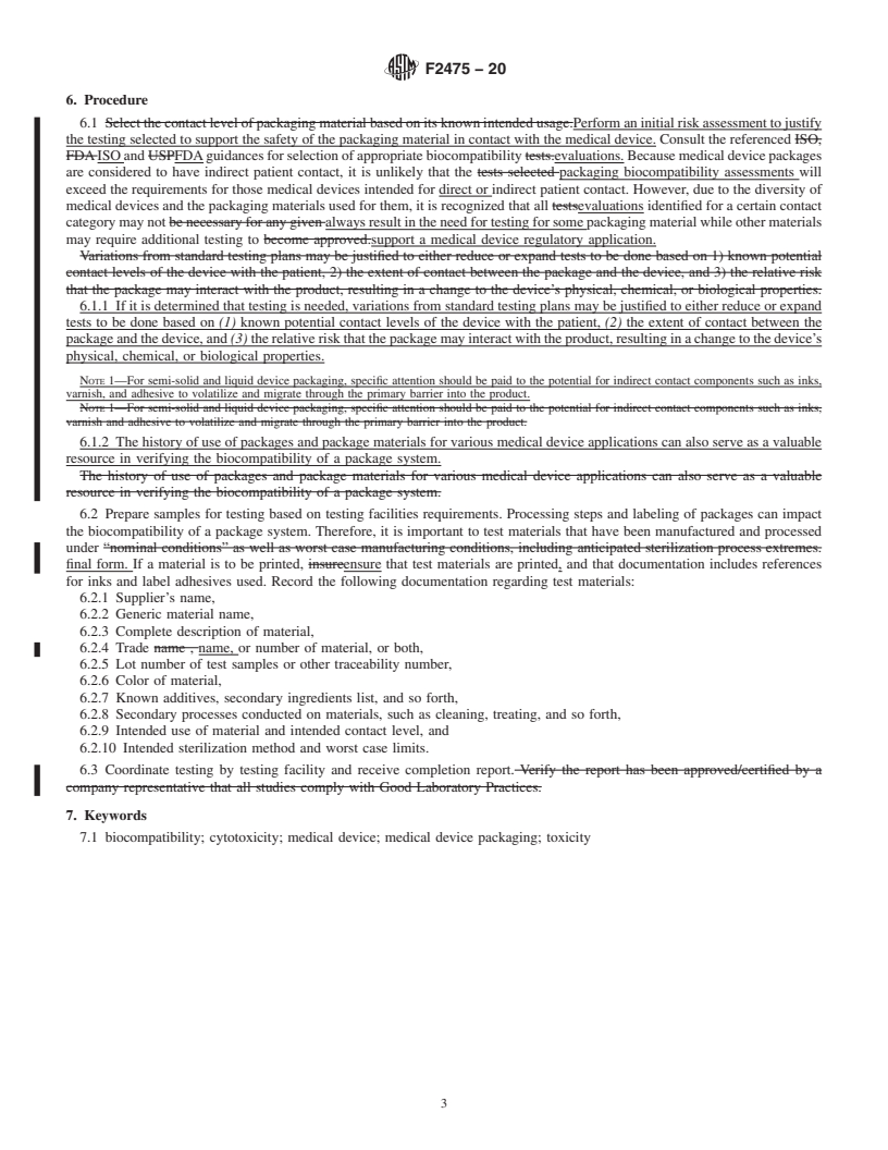 REDLINE ASTM F2475-20 - Standard Guide for  Biocompatibility Evaluation of Medical Device Packaging Materials