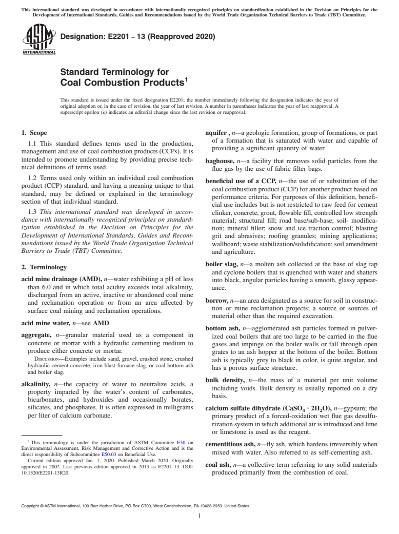 ASTM E2201-13(2020) - Standard Terminology for  Coal Combustion Products