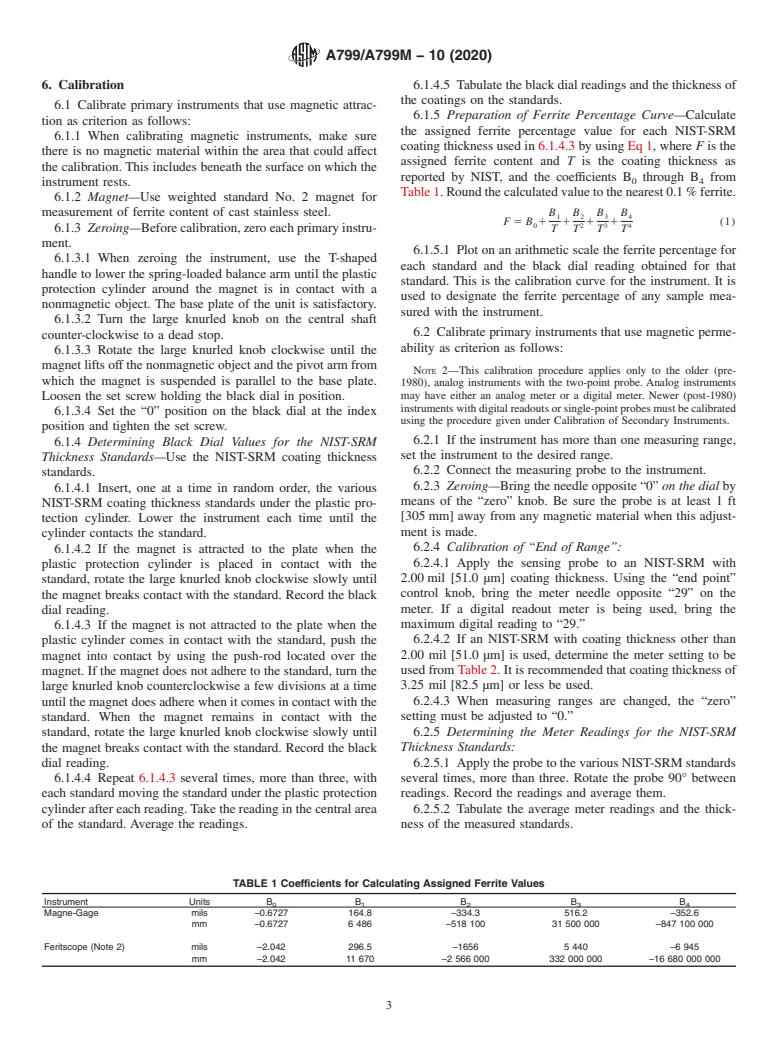 ASTM A799/A799M-10(2020) - Standard Practice for  Steel Castings, Stainless, Instrument Calibration, for Estimating   Ferrite Content