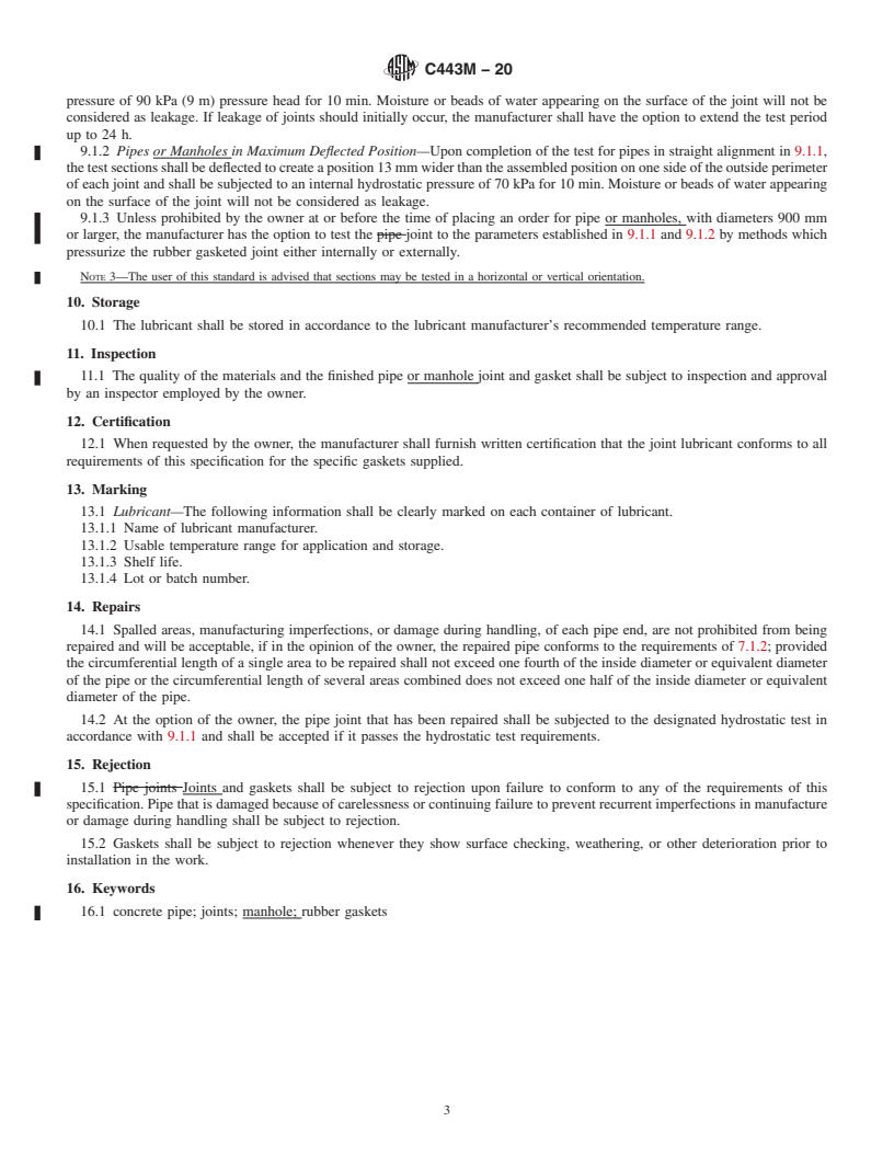 REDLINE ASTM C443M-20 - Standard Specification for Joints for Concrete Pipe and Manholes, Using Rubber Gaskets  (Metric)