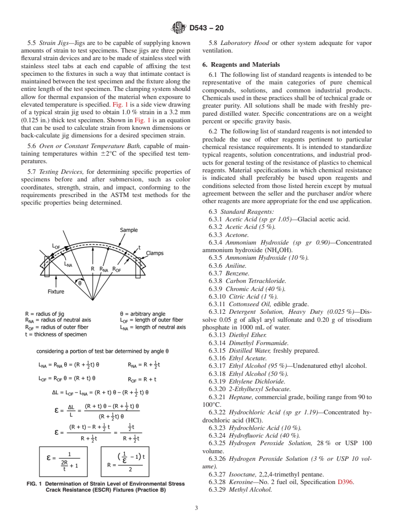 ASTM D543-20 - Standard Practices for Evaluating the Resistance of Plastics to Chemical Reagents